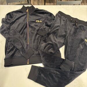 Fila Black Velour Tracksuit with Gold Details